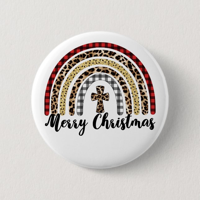 Badge Rond 5 Cm Joyeux Noël Empreinte de léopard Cross (Devant)