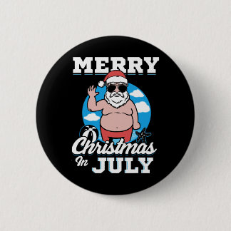 Badge Rond 5 Cm Joyeux Noël en juillet drôle de Père Noël