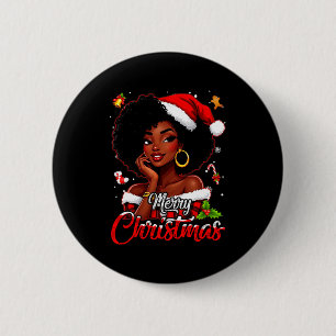 Badge Rond 5 Cm Joyeux Noël Fille Africaine Noire Chapeau de Père