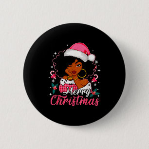 Badge Rond 5 Cm Joyeux Noël Fille Afro Américaine Noire Africaine 