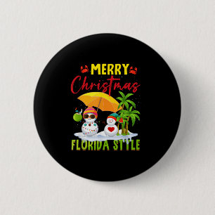 Badge Rond 5 Cm Joyeux Noël Floride Style Bonhomme de Neige Vacanc