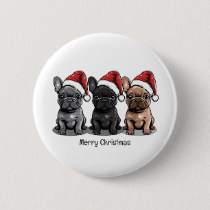 Badge Rond 5 Cm Joyeux Noël French Bulldog Santa Chien