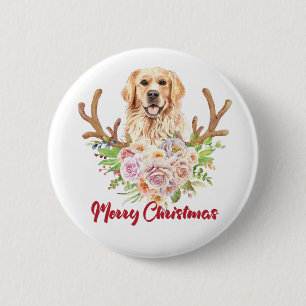 Badge Rond 5 Cm Joyeux Noël Golden Retriever chien animal