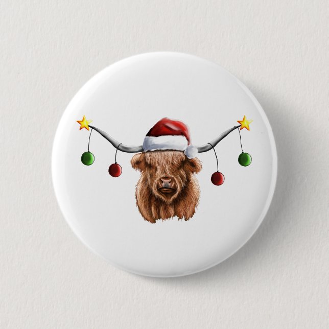 Badge Rond 5 Cm Joyeux Noël Hielan Coo (Devant)