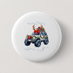 Badge Rond 5 Cm Joyeux Noël Jeep Moche Lumière Renne Noël Drôle