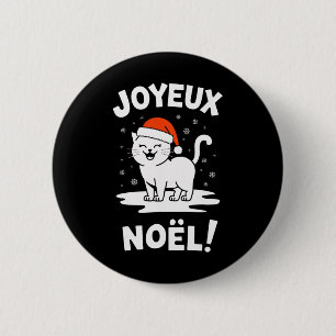 Badge Rond 5 Cm Joyeux Noël Khao Manee Chat blanc Noël Père Noël