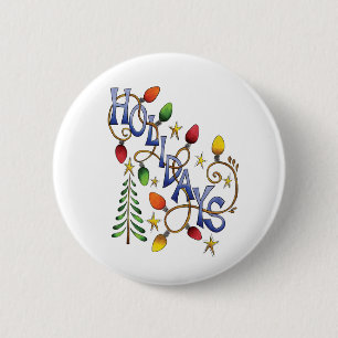 Badge Rond 5 Cm Joyeux Noël, Lumières et Étoiles avec Texte de Fêt