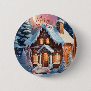 Badge Rond 5 Cm Joyeux Noël Maison en pain d'épices
