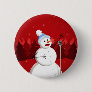 Badge Rond 5 Cm Joyeux Noël musical de bonhomme de neige