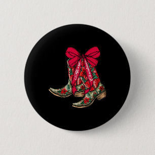 Badge Rond 5 Cm Joyeux Noël Noël Noël Bottes Cowboy Coquette Bow P