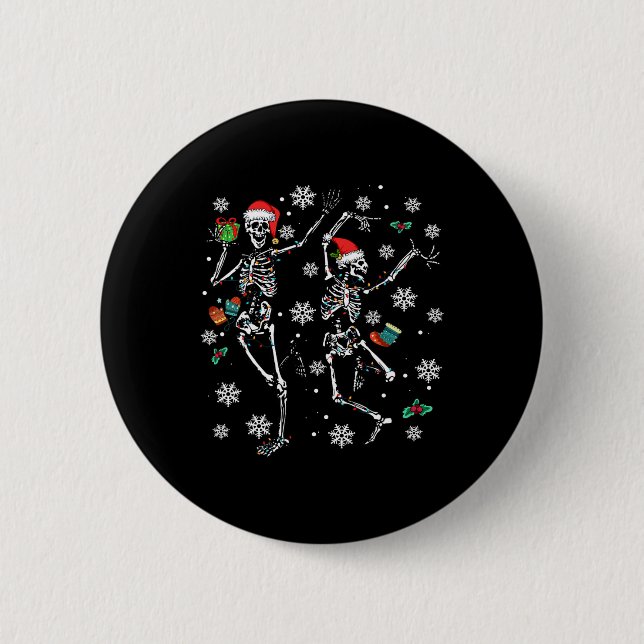 Badge Rond 5 Cm Joyeux Noël Noël Squelette Danc (Devant)