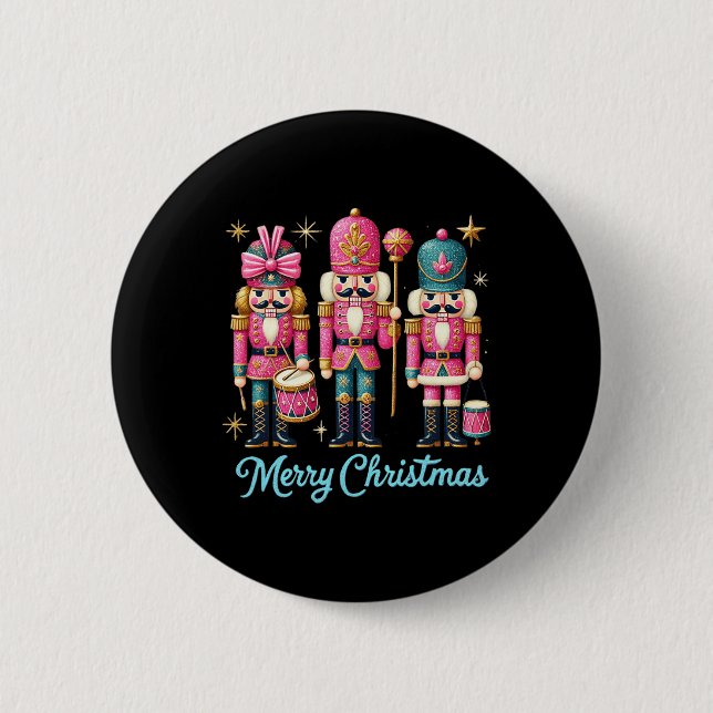 Badge Rond 5 Cm Joyeux Noël Nutcracker Amis Famille Correspondance (Devant)