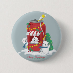 Badge Rond 5 Cm Joyeux Noël : Ours Polaire & Pâtes De Soda