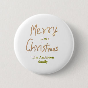 Badge Rond 5 Cm Joyeux Noël paillettes dorées ajoutez nom de famil