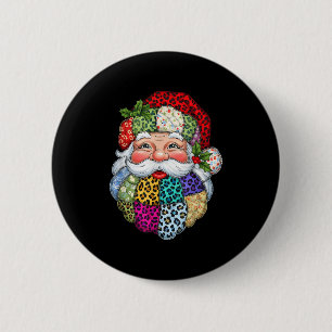 Badge Rond 5 Cm Joyeux Noël Patchwork Père Noël Face X mas H