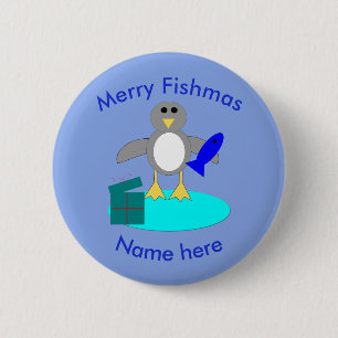 Badge Rond 5 Cm Joyeux Noël Pêche Pingouin Bouton personnalisé