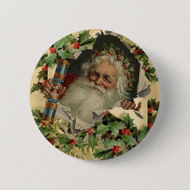 Badge Rond 5 Cm Joyeux Noël Père Noël classique antique (Devant)