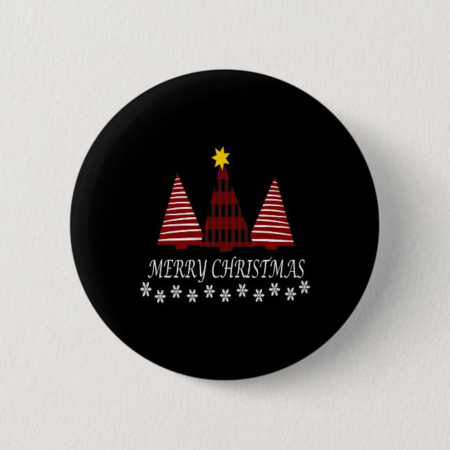 Badge Rond 5 Cm Joyeux Noël Plaid Tree Flocon de neige Noël Fêtes (Devant)