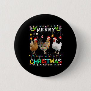 Badge Rond 5 Cm Joyeux Noël Poulet Chapeau de Père Noël Lumières X