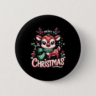 Badge Rond 5 Cm Joyeux Noël Reindeer Arbre Lumières Noël Famille M