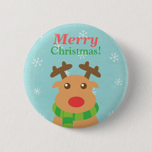 Badge Rond 5 Cm Joyeux Noël Renne Mignon Nez Rouge Bouton