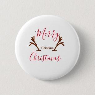 Badge Rond 5 Cm Joyeux Noël rouge brun corne de rennes vacances te