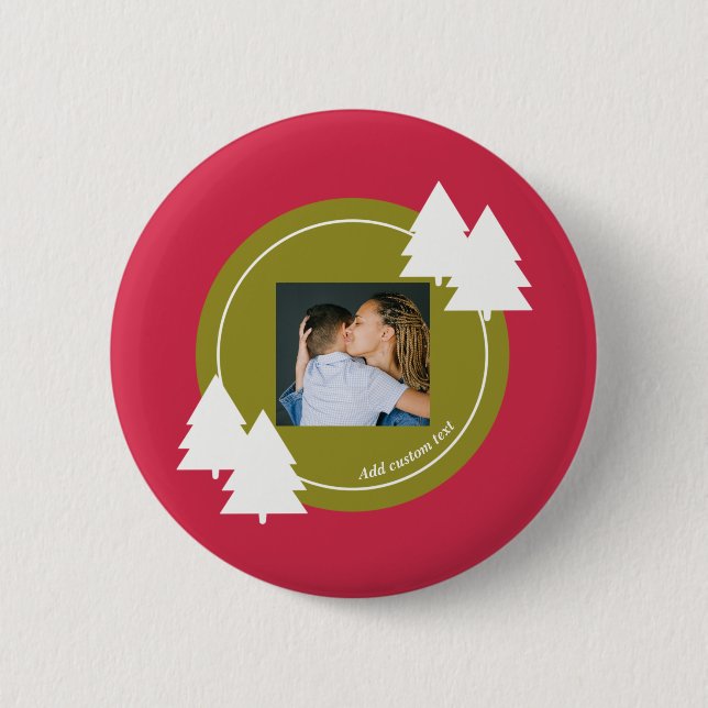 Badge Rond 5 Cm Joyeux Noël rouge personnalisable cadeau photo (Devant)