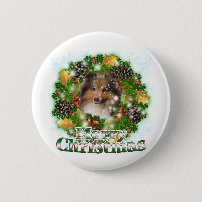 Badge Rond 5 Cm Joyeux Noël Sheltie (Devant)
