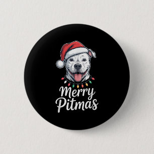 Badge Rond 5 Cm Joyeux Noël Tbull Chien Feux de Noël Santa Hat Sh
