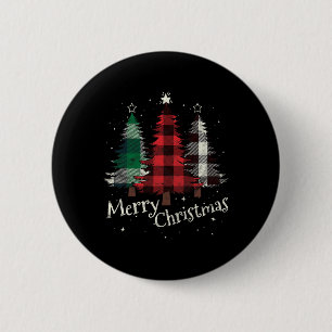 Badge Rond 5 Cm Joyeux Noël Trois arbres de Noël Buffalo Plaid Wad