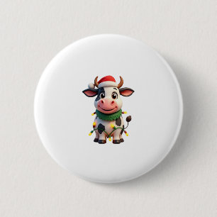 Badge Rond 5 Cm Joyeux Noël Vache Père Noël Lumières de Noël Vache