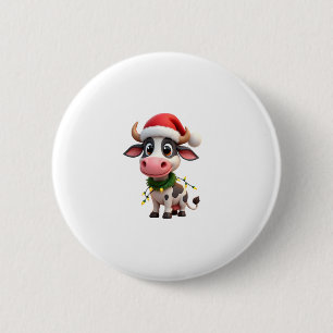 Badge Rond 5 Cm Joyeux Noël Vache Père Noël Lumières de Noël Vache
