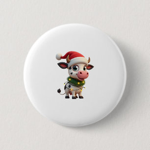 Badge Rond 5 Cm Joyeux Noël Vache Père Noël Lumières de Noël Vache