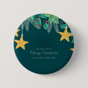 Badge Rond 5 Cm Joyeux Noël vert et une bonne bannière du Nouvel A