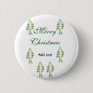 Badge Rond 5 Cm Joyeux Noël vert sapin rouge cerise de Noël