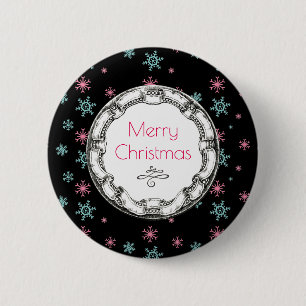 Badge Rond 5 Cm Joyeux Noël Vintage Cercle avec des flocons de nei