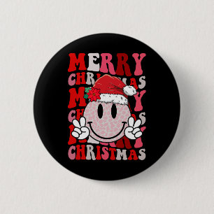 Badge Rond 5 Cm Joyeux Noël Visage Souriant Chapeau Père Noël Groo