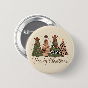 Badge Rond 5 Cm Joyeux Noël Western Rétro Arbre Cowboy Cowgirl 
