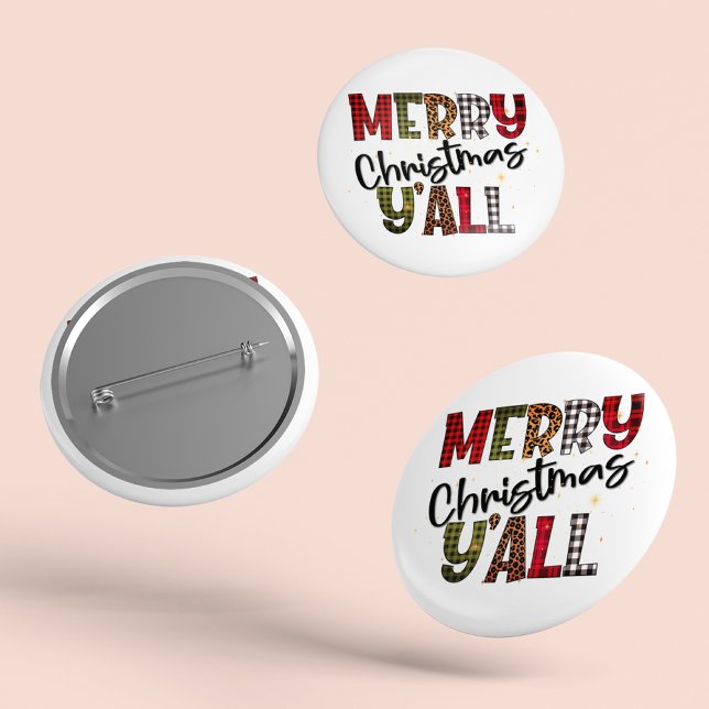 Badge Rond 5 Cm Joyeux Noël Y'all Tartan Empreinte de léopard mode (Créateur téléchargé)