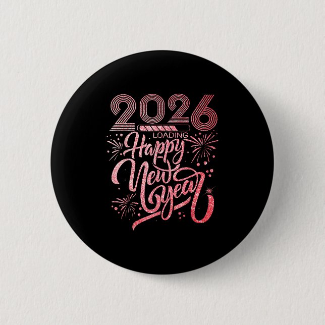 Badge Rond 5 Cm Joyeux Nouvel An 2026 Chargement de Fireworks Part (Devant)