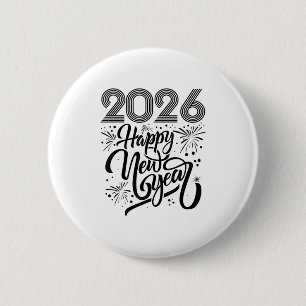 Badge Rond 5 Cm Joyeux Nouvel An 2026 Feu d'artifice