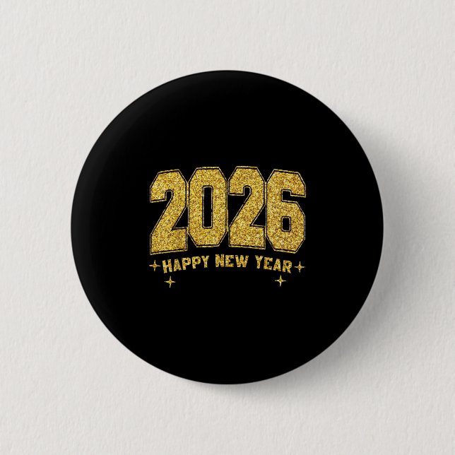 Badge Rond 5 Cm Joyeux Nouvel An 2026 Gold Party Eve famille Noël (Devant)