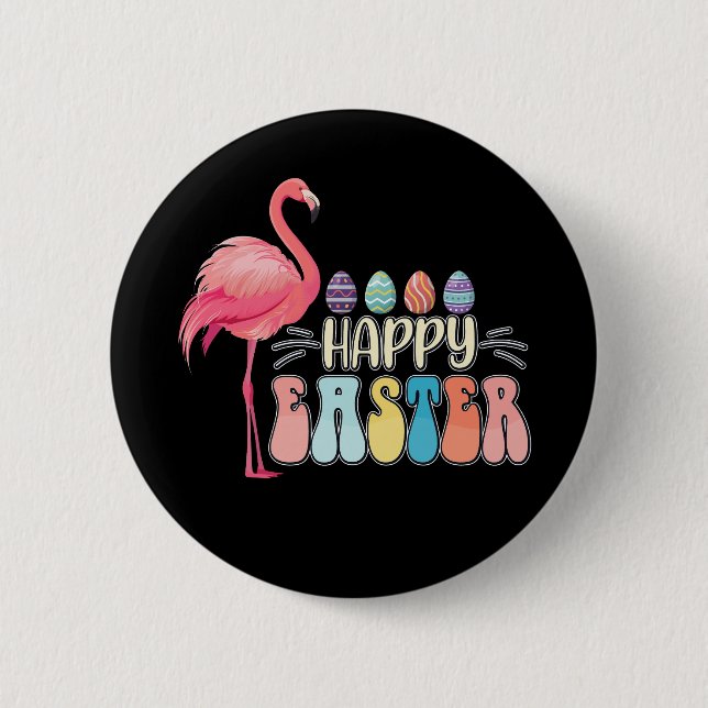 Badge Rond 5 Cm Joyeux Panier d'oeufs de lapin de Flamant rose de  (Devant)