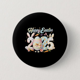 Badge Rond 5 Cm Joyeux Pâques 2025 Lapin Rabbit Face à la Journée