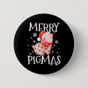 Badge Rond 5 Cm Joyeux Pigmas Drôle Cochon Feux Noël Lumières Arbr