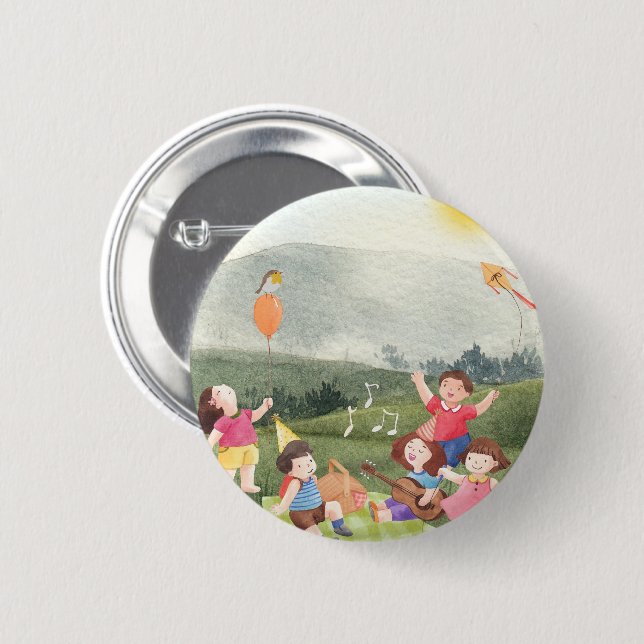 Badge Rond 5 Cm Joyeux pique-nique modifiable Anniversaire Jardin  (Devant & derrière)