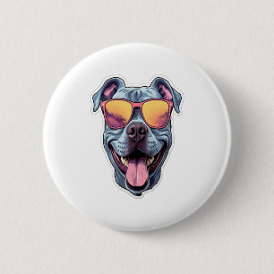 Badge Rond 5 Cm Joyeux Pitbull bleu portant des lunettes de soleil