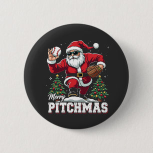 Badge Rond 5 Cm Joyeux Pitchmas Noël Amateur de baseball Père Noël