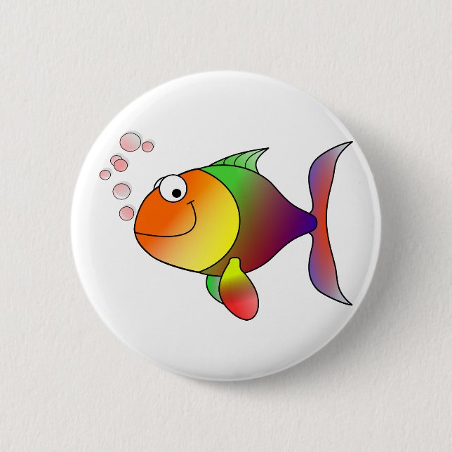 Badge Rond 5 Cm Joyeux poisson et bulles arc-en-ciel souriant (Devant)