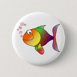 Badge Rond 5 Cm Joyeux poisson et bulles arc-en-ciel souriant